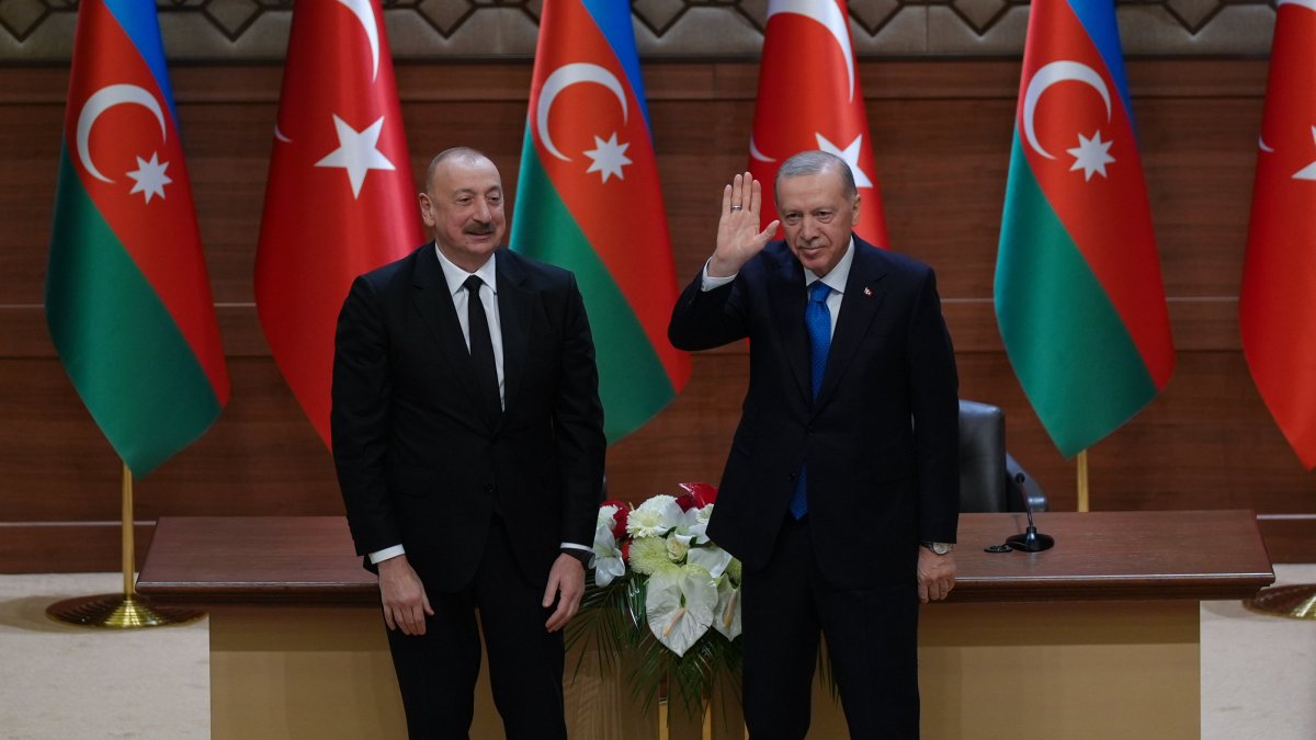 President Recep Tayyip Erdoğan and Azerbaijan&#039;s President Ilham Aliyev at the inauguration ceremony of the  Iğdır-Nakhchivan pipeline, March 5, 2025. (AA Photo)