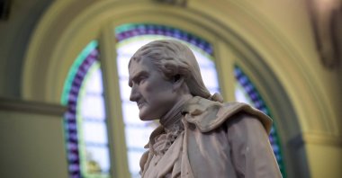 A statue of Thomas Jefferson greets visitors in the main lobby of the Jefferson Hotel, Richmond, Virginia, U.S., Feb. 17, 2016. (AP Photo)