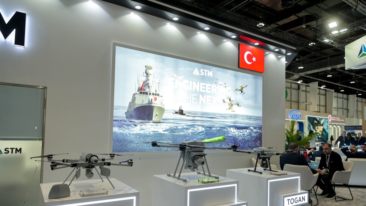 A booth and products of Turkish defense company STM during the recent IDEX and NAVDEX 2025 fair, Abu Dhabi, UAE, Feb. 17, 2025. (AA Photo)