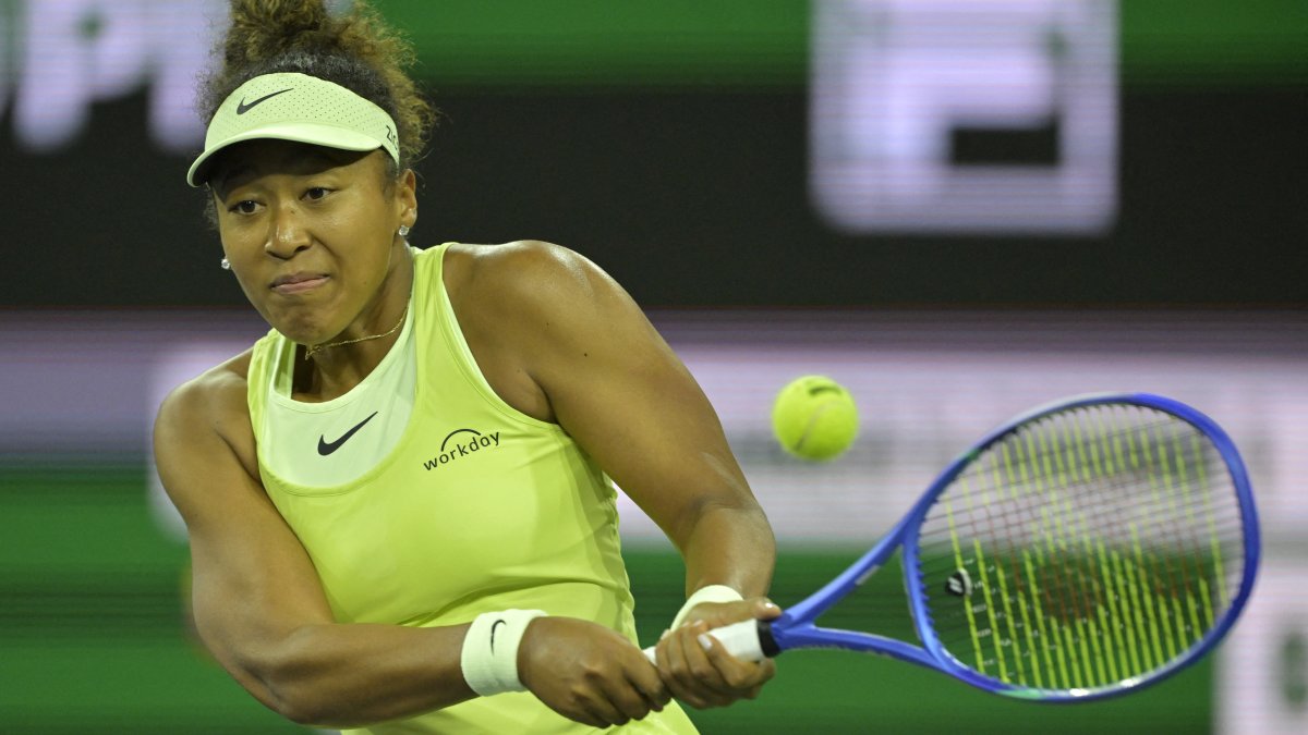 Japan&#039;s Naomi Osaka hits a shot during her first-round match against Camila Osorio during the BNP Paribas Open at the Indian Well Tennis Garden, Indian Wells, U.S., March 5, 2025. (Reuters Photo)