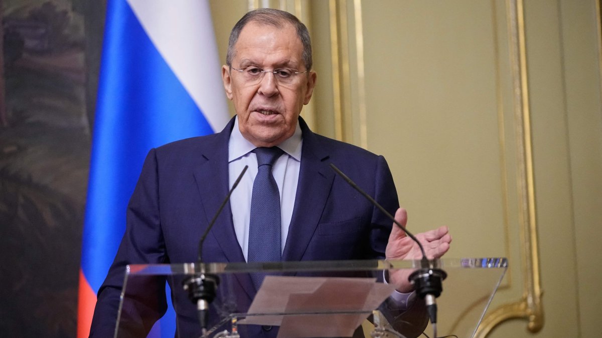 Russian Foreign Minister Sergei Lavrov speaks during a joint press conference with Zimbabwe&#039;s Minister of Foreign Affairs and International Trade following their talks in Moscow, March 6, 2025. (AFP Photo)