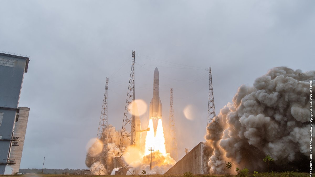 The Ariane 6 rocket lifts off from Europe&#039;s spaceport, on a delayed mission to carry a French military observation satellite toward orbit, in its first commercially operational launch, in Kourou, French Guiana March 6, 2025. (@ESA_CNES_Arianespace_ArianeGroup_Optique video CSG/Handout via Reuters)