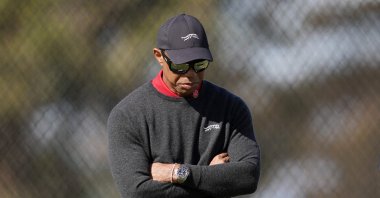 Tiger Woods looks on from the driving range during the final round of The Genesis Invitational 2025 at Torrey Pines Golf Course, La Jolla, California, U.S., Feb. 16, 2025. (AFP Photo)