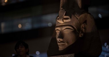 A visitor tours the Grand Egyptian Museum in Giza on the southwestern outskirts of the capital Cairo, Egypt, Feb. 7, 2025. (AFP Photo)