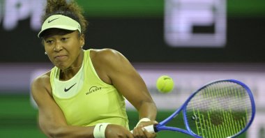 Japan&#039;s Naomi Osaka hits a shot during her first-round match against Camila Osorio during the BNP Paribas Open at the Indian Well Tennis Garden, Indian Wells, U.S., March 5, 2025. (Reuters Photo)