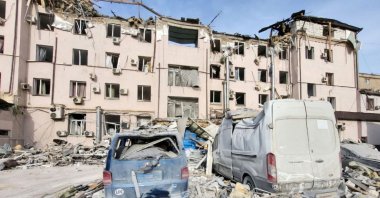 Damage at the site of a hotel building hit by a Russian missile strike, Kryvyi Rih, Ukraine, March 6, 2025. (Reuters Photo)