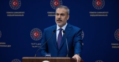Foreign Minister Hakan Fidan speaks at a news conference, Ankara, Türkiye, Feb. 26, 2025. (AA Photo)