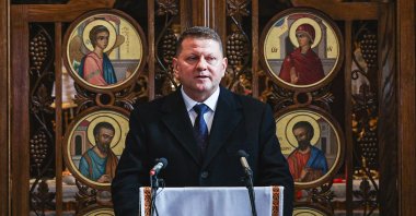 General Valerii Zaluzhnyi, Ukraine's Ambassador to the U.K. speaks during an Inter-faith Prayer Service at the Ukrainian Catholic Cathedral in London, Feb. 24, 2025. (AFP File Photo)