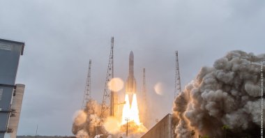 The Ariane 6 rocket lifts off from Europe&#039;s spaceport, on a delayed mission to carry a French military observation satellite toward orbit, in its first commercially operational launch, in Kourou, French Guiana March 6, 2025. (@ESA_CNES_Arianespace_ArianeGroup_Optique video CSG/Handout via Reuters)