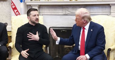 Ukrainian President Volodymyr Zelenskyy (L) talks with U.S. President Donald Trump (R) in the Oval Office of the White House in Washington, D.C., U.S., Feb. 28, 2025. (EPA File Photo)