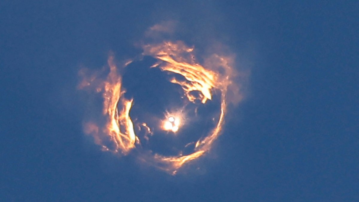 A formation is seen from SpaceX&#039;s next-generation Starship spacecraft&#039;s launch atop its Super Heavy booster on its eighth test at the company&#039;s Boca Chica launch pad in Brownsville, Texas, U.S., March 6, 2025. (Reuters Photo)