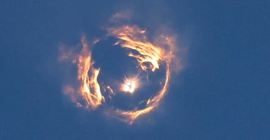 A formation is seen from SpaceX&#039;s next-generation Starship spacecraft&#039;s launch atop its Super Heavy booster on its eighth test at the company&#039;s Boca Chica launch pad in Brownsville, Texas, U.S., March 6, 2025. (Reuters Photo)
