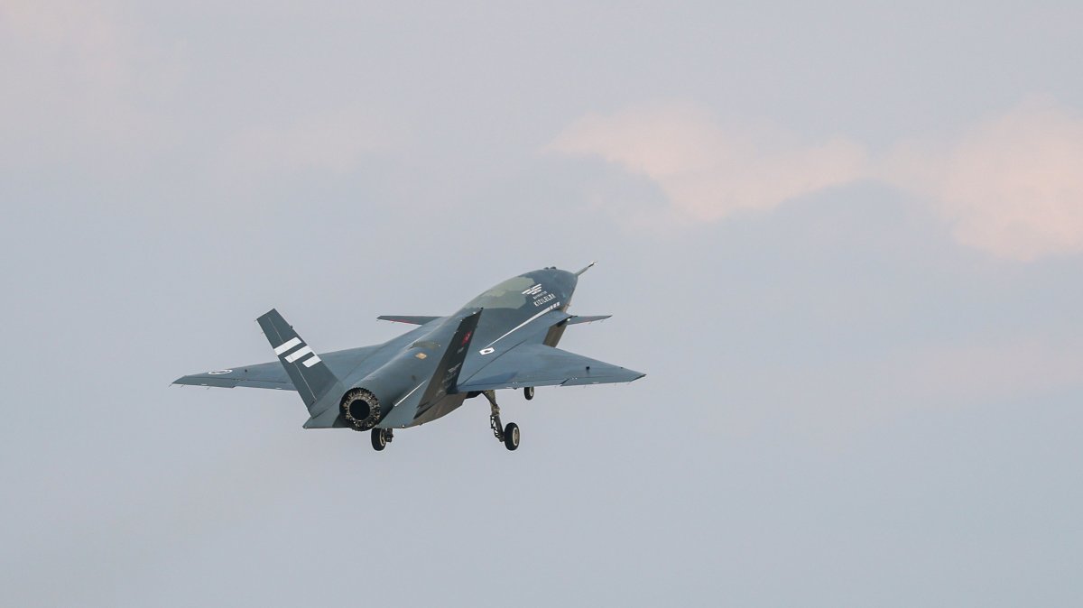 Unmanned fighter jet Bayraktar Kızılelma, developed by Turkish defense giant Baykar, is seen during a test flight, Türkiye, Feb. 28, 2025. (AA Photo)