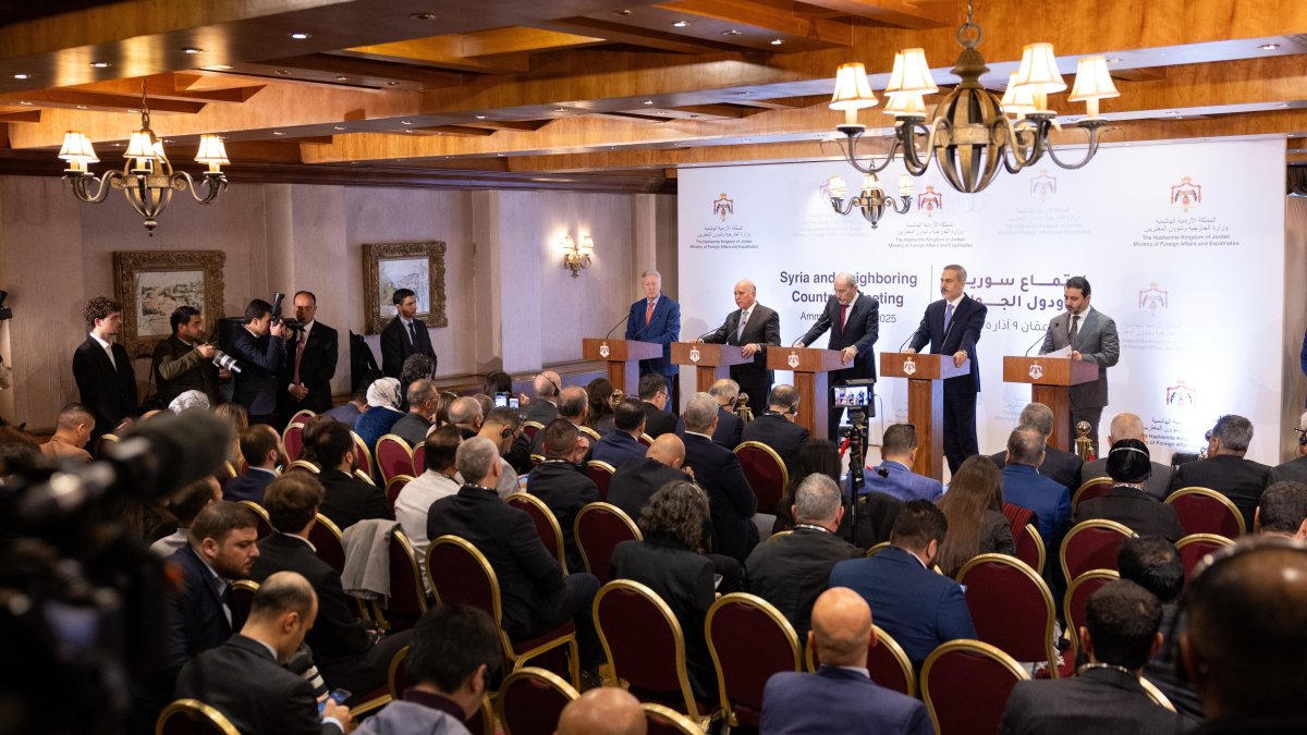 The foreign ministers of Türkiye, Jordan, Lebanon and Syria are seen during a joint news conference in Amman, Jordan, March 9, 2025 (IHA Photo)