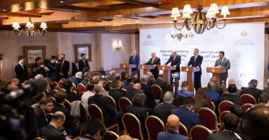 The foreign ministers of Türkiye, Jordan, Lebanon and Syria are seen during a joint news conference in Amman, Jordan, March 9, 2025 (IHA Photo)