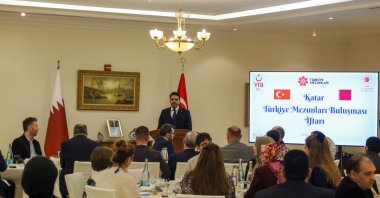 Türkiye alumni gather for an iftar hosted by Türkiye’s Embassy, Doha, Qatar, March 5, 2025. (AA Photo)