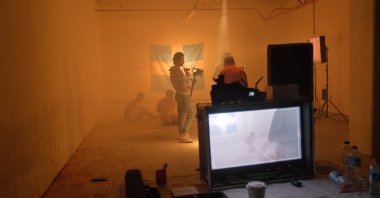 A behind-the-scenes shot from the set of the movie &quot;1974-Ayşe Tatile Çıktı.&quot; (AA Photo)