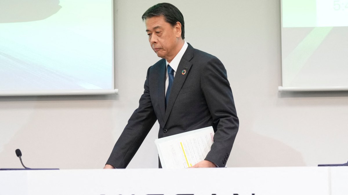 Nissan Motor president and CEO Makoto Uchida attends a news conference at the company’s headquarters, Yokohama, Kanagawa prefecture, Japan, Feb. 13, 2025. (AFP Photo)