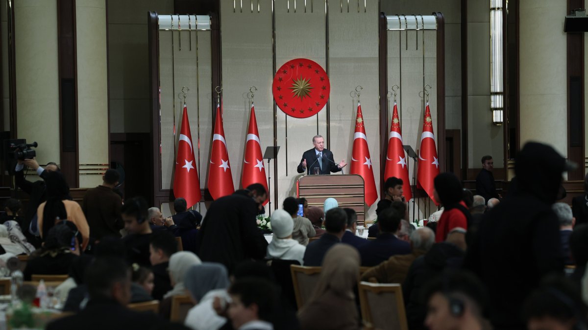 President Recep Tayyip Erdoğan speaks at a solidarity iftar with Palestinians in Ankara, March 11, 2025. (AA Photo)