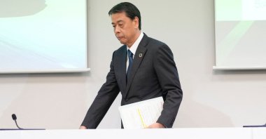 Nissan Motor president and CEO Makoto Uchida attends a news conference at the company’s headquarters, Yokohama, Kanagawa prefecture, Japan, Feb. 13, 2025. (AFP Photo)