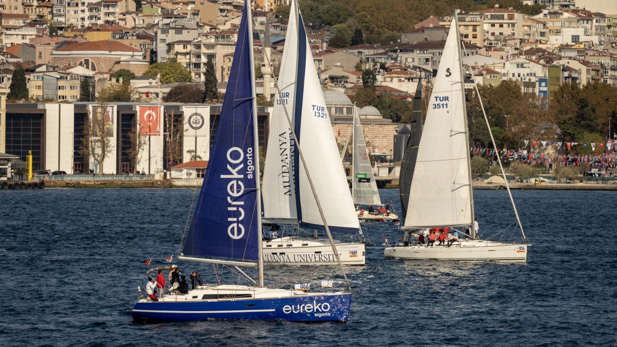 An undated picture shows sailors in action during the Presidential International Yacht Races. (Courtesy of the Turkish Sailing Federation)