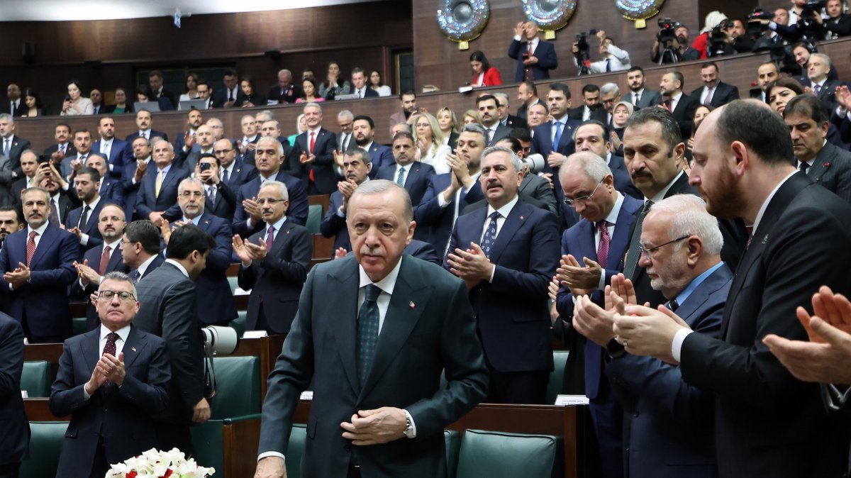 President Recep Tayyip Erdoğan speaks at his party&#039;s group meeting in Parliament, Ankara, Türkiye, March 12, 2025 (AA Photo)