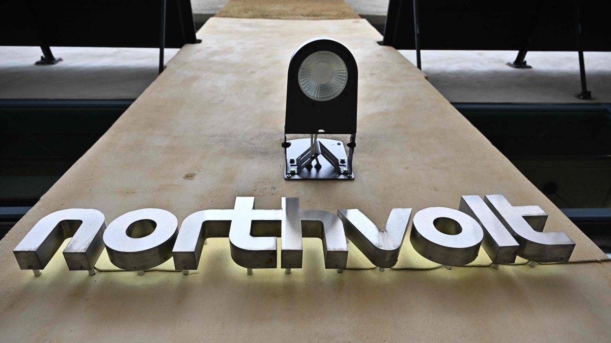 Northvolt&#039;s logo is seen at the company&#039;s office, Stockholm, Sweden, March 12, 2025. (AFP Photo)