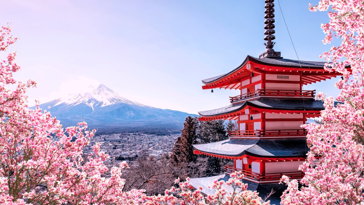 Chureito Pagoda and Mount Fuji, a famous landmark during spring, in Japan. (Shutterstock Photo)