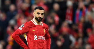 Liverpool&#039;s Mohamed Salah reacts during the Champions League round of 16 second leg match against Paris Saint-Germain at Anfield, Liverpool, U.K., March 11, 2025. (Reuters Photo)