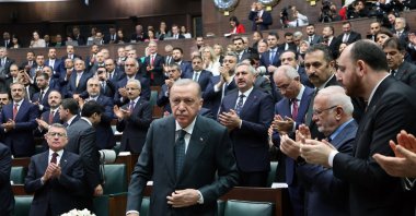 President Recep Tayyip Erdoğan speaks at his party&#039;s group meeting in Parliament, Ankara, Türkiye, March 12, 2025 (AA Photo)