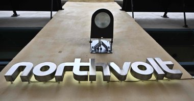 Northvolt&#039;s logo is seen at the company&#039;s office, Stockholm, Sweden, March 12, 2025. (AFP Photo)