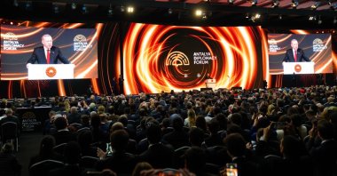 President Recep Tayyip Erdoğan speaks at the Antalya Diplomacy Forum, Antalya, southern Türkiye, March 1, 2024. (DHA Photo)