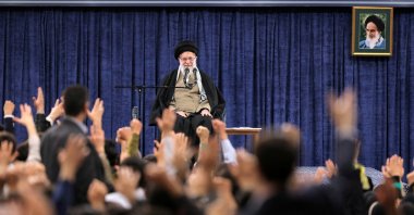 Iran's Supreme Leader Ayatollah Ali Khamenei looks on during a meeting with Iranian students in Tehran, March 12, 2025. (Handout via Reuters)