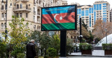 A street banner that says &quot;Karabakh is Azerbaijan&quot; is seen in the center of Baku, Azerbaijan, Nov. 17, 2024. (Reuters Photo)
