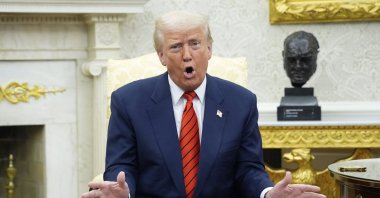 U.S. President Donald Trump speaks during his meeting with NATO Secretary General Mark Rutte, in the Oval Office of the White House in Washington, D.C., U.S., March 13, 2025. (EPA Photo)