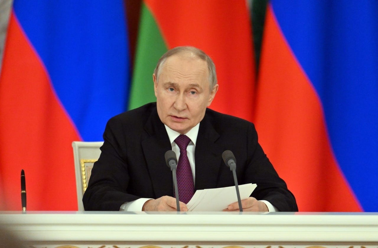 Russian President Vladimir Putin attends a news conference following a meeting with his Belarusian counterpart Alexander Lukashenko, Moscow, Russia, March 13, 2025. (DHA Photo)