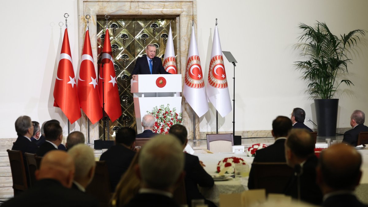 President Recep Tayyip Erdoğan is seen during an iftar dinner with deputies in Parliament, Ankara, Türkiye, March 13, 2025 (AA Photo)