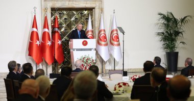 President Recep Tayyip Erdoğan is seen during an iftar dinner with deputies in Parliament, Ankara, Türkiye, March 13, 2025 (AA Photo)