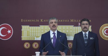 Cüneyt Yüksel, chairperson of the Parliamentary Justice Committee, speaks to the press in Parliament, Ankara, Türkiye, Jan. 7, 2025. (AA Photo)