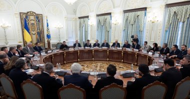 Ukrainian President Volodymyr Zelenskyy meets with the Turkish delegation led by Trade Minister Ömer Bolat and Agriculture and Forestry Minister Ibrahim Yumaklı, Kyiv, Ukraine, March 13, 2025. (AA Photo)