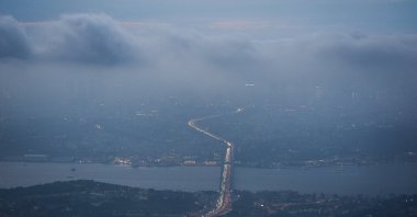 A view of Istanbul covered in dust, seen from Çamlıca Tower, Türkiye, Feb. 28, 2025. (AA Photo)