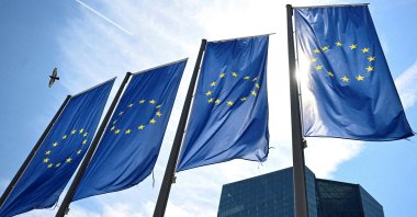 EU flags flutter in front of European Central Bank (ECB) headquarters, Frankfurt, Germany, July 18, 2024. (Reuters Photo)
