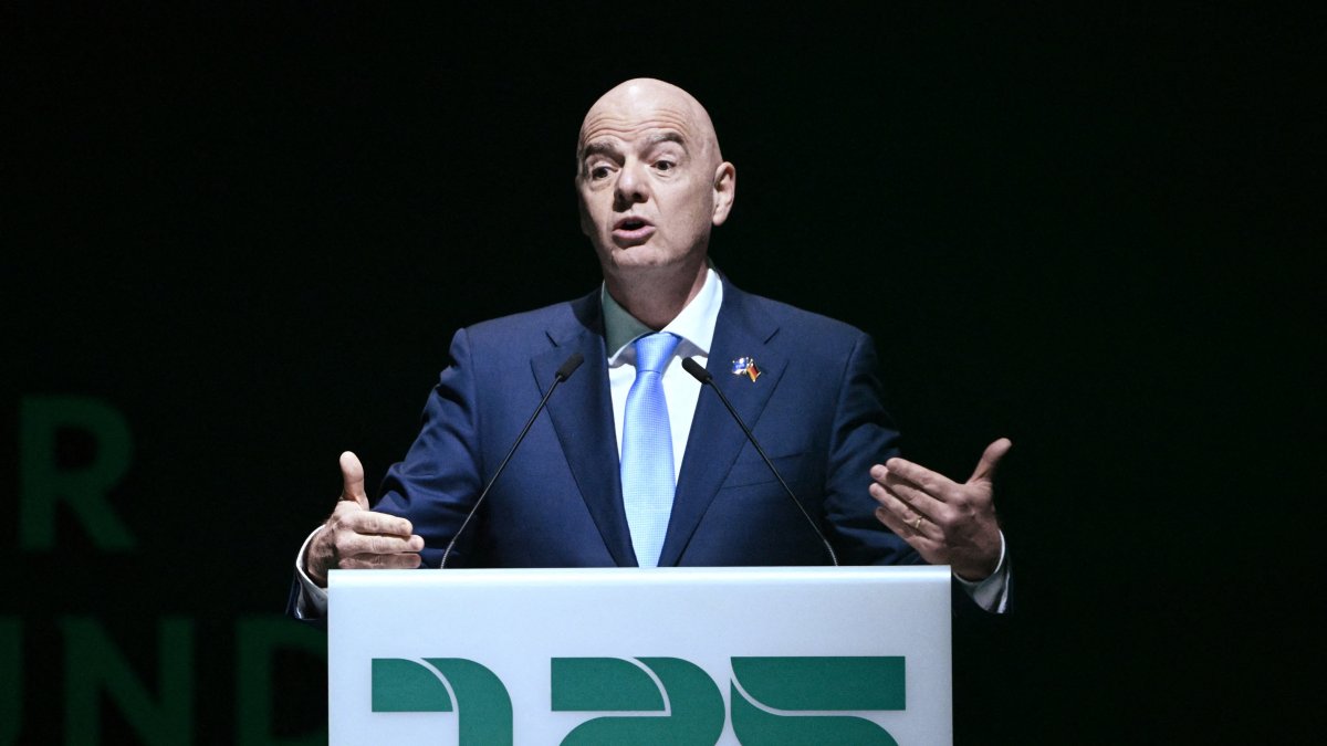 FIFA President Gianni Infantino makes a speech during the ceremony of the 125th anniversary of the German Football Association, Leipzig, Germany - Jan. 24, 2025. (Reuters Photo)