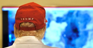 U.S. President Donald Trump looks on as military strikes are launched against Yemen&#039;s Iran-aligned Houthis over the group&#039;s attacks against Red Sea shipping at an unspecified location in this handout image released March 15, 2025. (Reuters Photo)