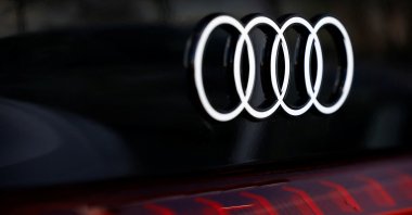 A logo of Audi is seen outside a car dealer in Nijmegen, Netherlands, Feb. 26, 2025. (Reuters Photo)