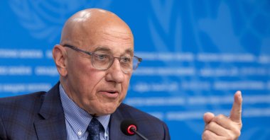 Tom Andrews, UN Special Rapporteur on the situation of human rights in Myanmar, presents the latest update situation of human rights in Myanmar to the media during a press conference, at the European headquarters of the United Nations (UN), Geneva, Switzerland, March 17, 2025. (EPA Photo)