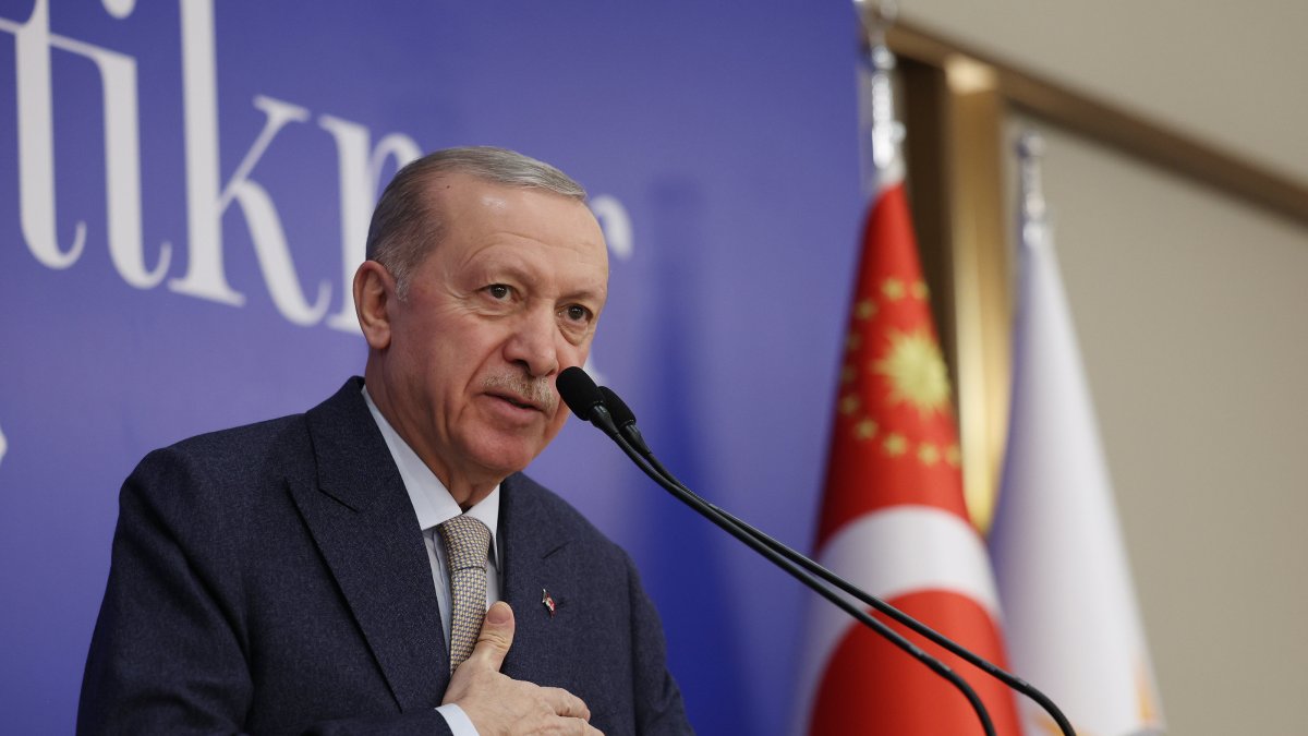 President Recep Tayyip Erdoğan speaks at the Justice and Development Party’s (AK Party) Central Decision and Executive Board (MKYK) iftar dinner, Ankara, Türkiye, March 17, 2025 (AA Photo)