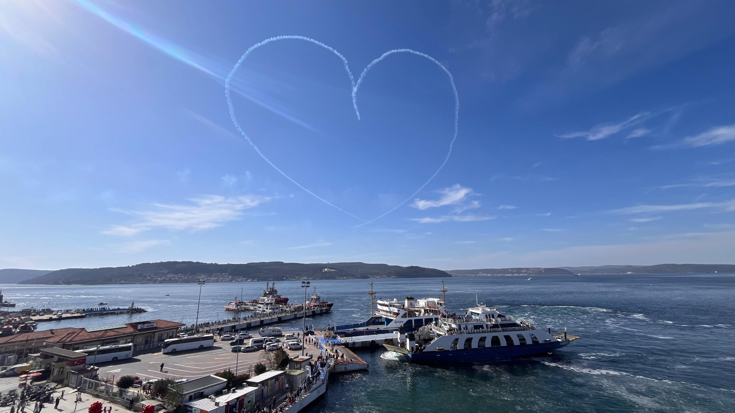 The Turkish Air Force’s aerobatic team, "Turkish Stars," performs a salute flight over Çanakkale for the 110th anniversary of the Gallipoli victory, western Türkiye, March 17, 2025. (AA Photo)