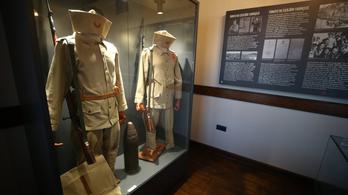 The uniforms worn by 94 scouts and students are displayed at Balıkesir Liseli Keşşaflar Museum, Balıkesir, Türkiye, March 10, 2025. (AA Photo)