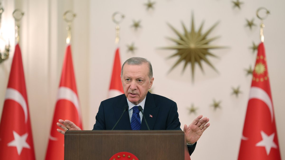 President Recep Tayyip Erdoğan speaks at a ceremony, Ankara, Türkiye, March 18, 2025. (AA Photo)